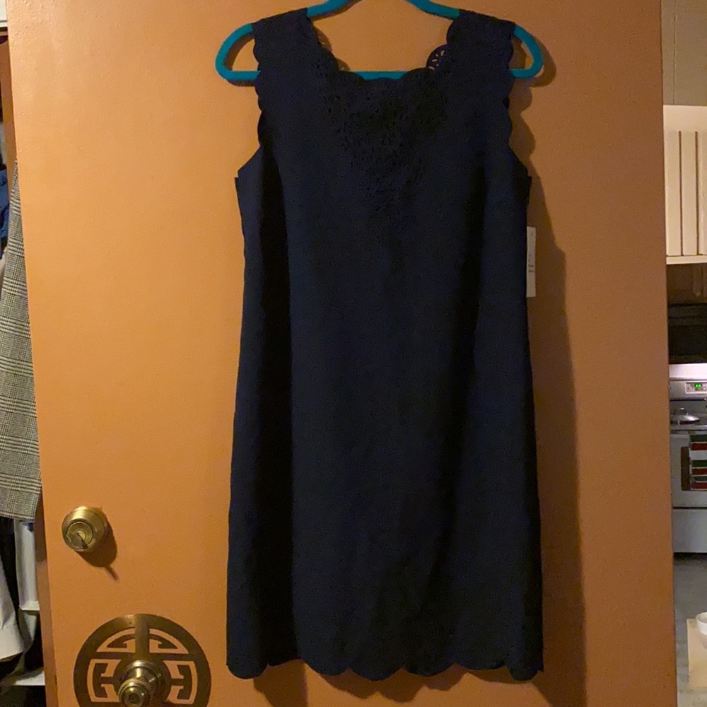 Stunning W Navy Scalloped Shift dress - size 8